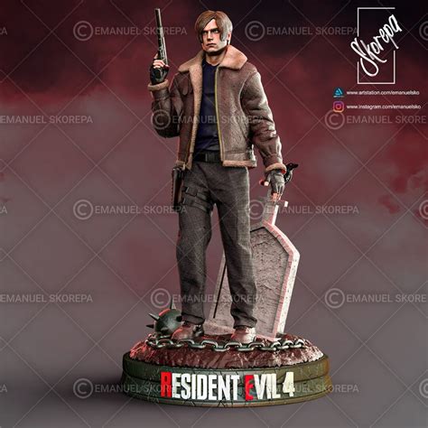 Resident Evil Leon Kennedy Figure Statue 3dprint T Toy Diorama