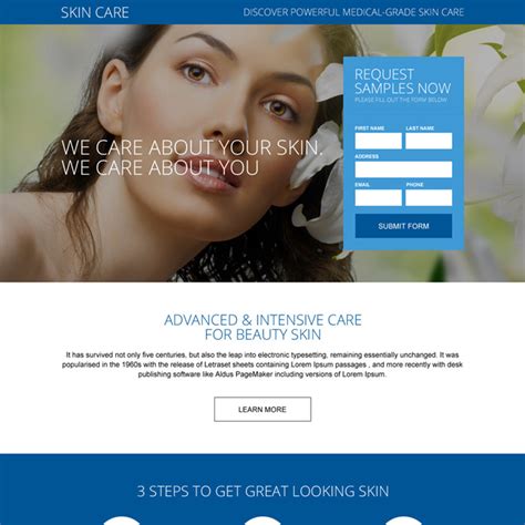 Skin Care Products Responsive Landing Page Design Templates