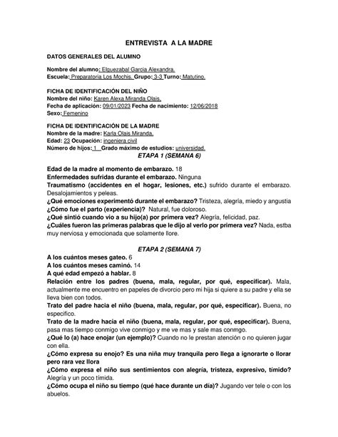 Entrevista A La Madre Psicolog A Desarrollo Humano Entrevista A