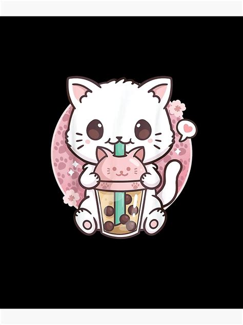 Boba Cat Boba Tea Bubble Tea Kawaii Anime Cat Kawaii Neko Poster For