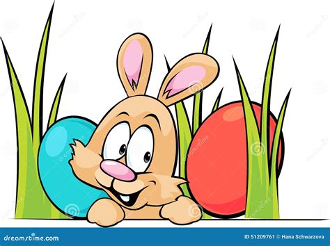 Funny Easter Bunny Peeking Out From Grass Stock Vector Illustration