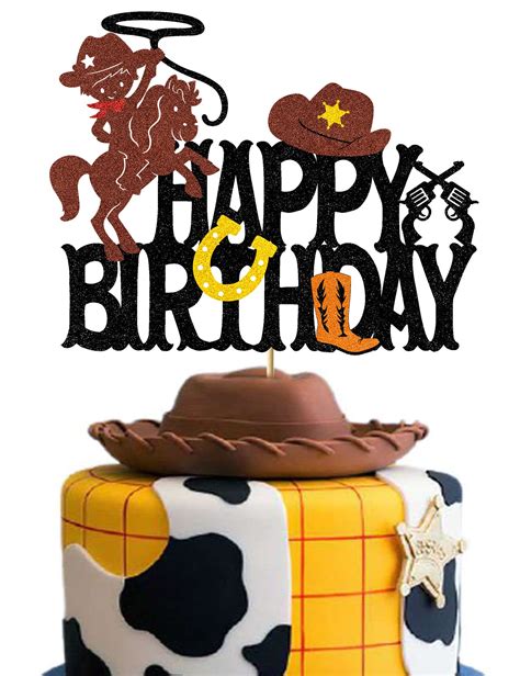 Cowboy Cake Topper Western Happy Birthday Decorations