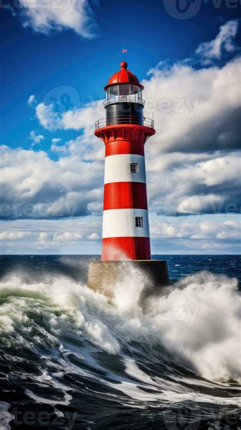 Lighthouse Storm Waves Splash Peaceful Landscape Freedom Scene