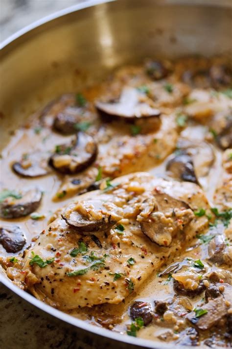 One Skillet Chicken With Garlicky Mushroom Cream Sauce Recipe Little Spice Jar