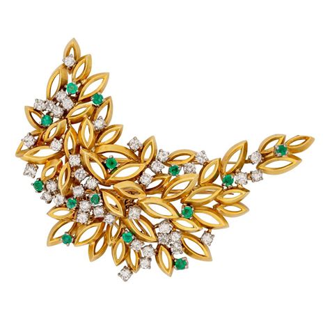 Emerald And Diamond Brooch In 18ct Gold Brooches Jewellery