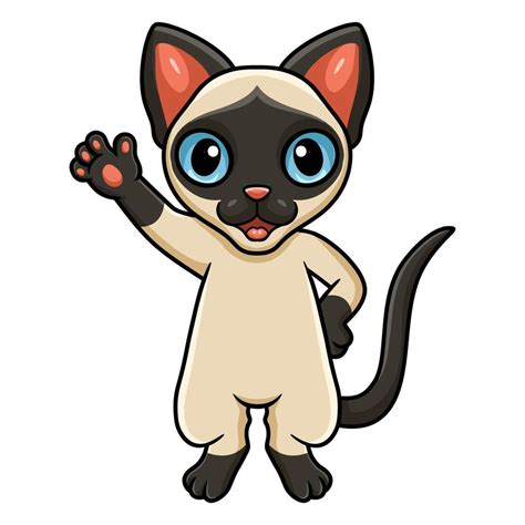 Cute Siamese Cat Cartoon Waving Hand Vector Art At Vecteezy