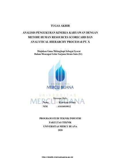 Tugas Akhir Analisis Pengukuran Kinerja Karyawan Dengan Metode Human Resources Scorecard Dan