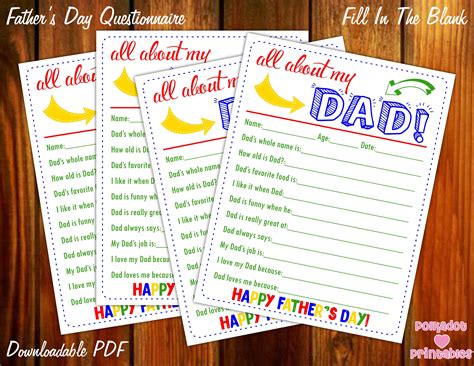 All About My Dad Fathers Day Questionnaire Instant Etsy