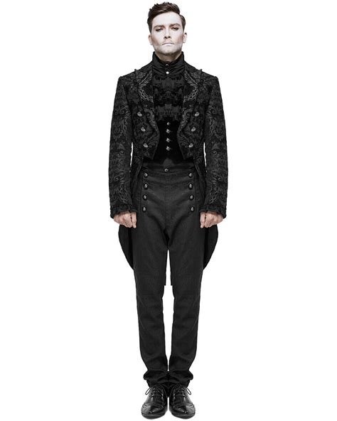 Devil Fashion Mens Gothic Steampunk Tailcoat Jacket Black Brocade