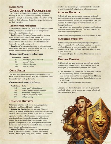 Paladin Subclass Oath Of The Pranksters R Dndhomebrew