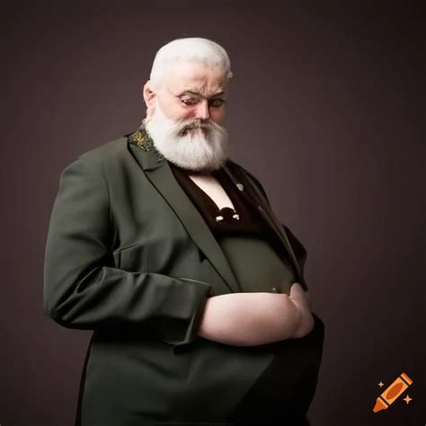 Old Obese Fat Bearded Man In Traditional Bavarian Suit