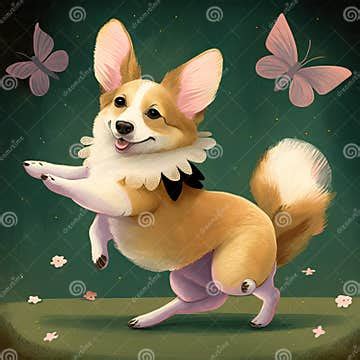 Dancing Ballet of Cute Corgi with Beautiful Posture. Stock Illustration ...