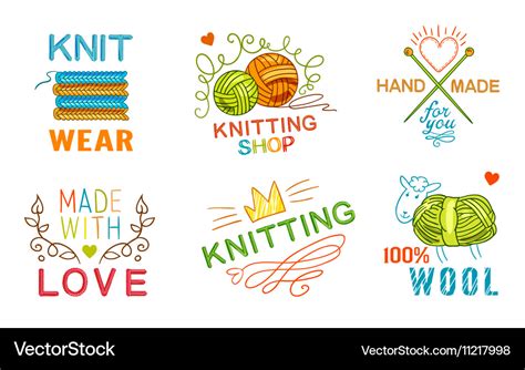 Hand Made Knit Logo Set Royalty Free Vector Image