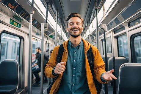 A Joyful Man Using Public Transportation To Work Generative Ai