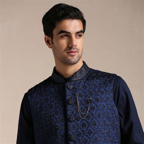 Kurta Jacket Set For Men Buy Navy Blue Kurta Jacket Set Online Manyavar