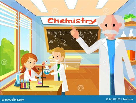 Chemistry Teacher In Lesson Perform Class Task Stock Vector