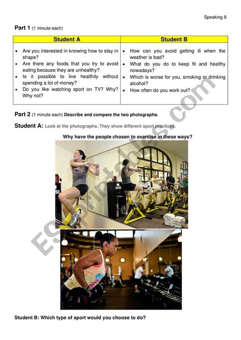 Health And Sport Speaking Fce Esl Worksheet By Mirabai