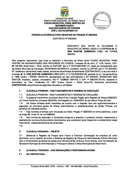 Contrato N Prefeitura Municipal De Brasil Novo Gest O