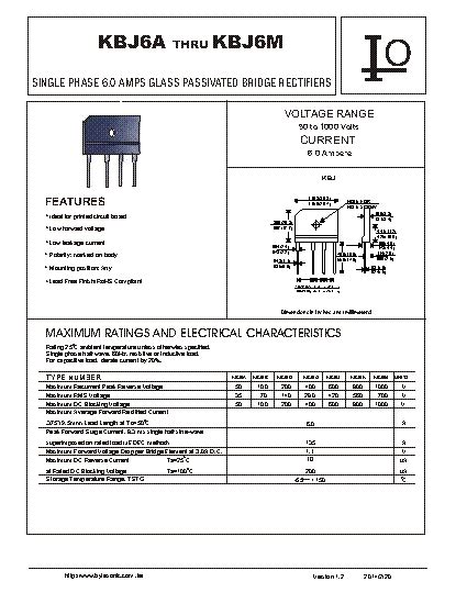 KBJ6K Datasheet Rectifier Diode IF A 6 VRRM V 800 VF MV