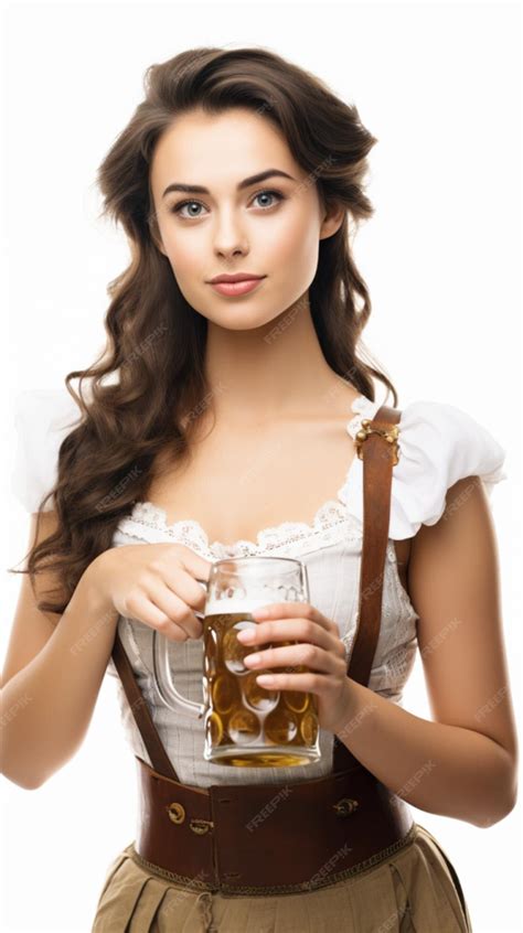 Premium Ai Image Beautiful Young Brunette Girl In Dirndl Drinks