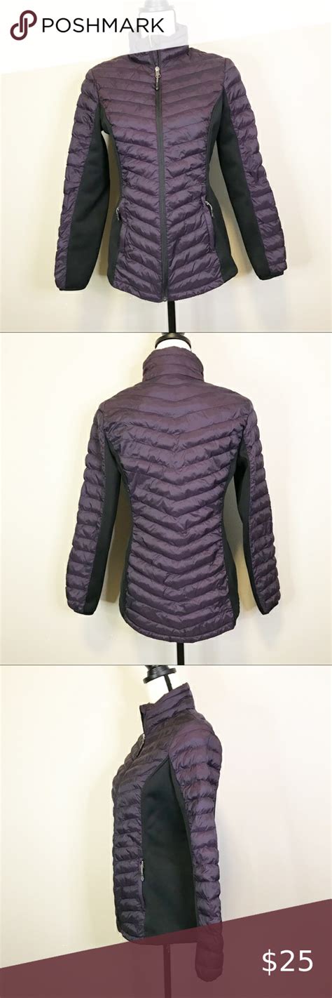 32 Degrees Heat Jacket Black Puffer Jacket Purple Zip Ups Purple And Black