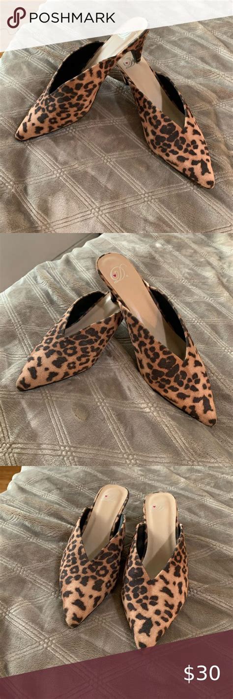 Leopard Print Kitten Heel Mules Shoes Women Heels Leopard Print