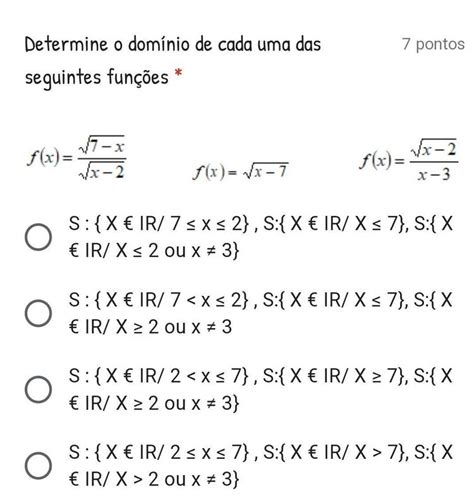 Determine O Domínio De Cada Uma Das Seguintes Funções Imagem