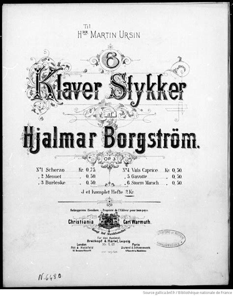 Notice bibliographique 6 klaver stykker op 3 af Hjalmar Borgström