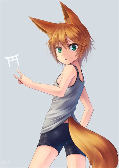 Wallpaper Anime Girls Green Eyes Animal Ears Foxgirl Short Hair