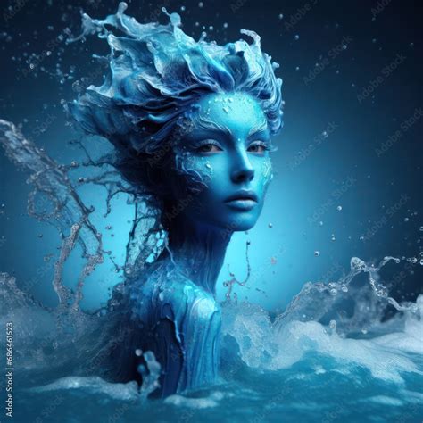 Beautiful Female Fantasy Water Elemental Demon Or Sea Goddess Emerges