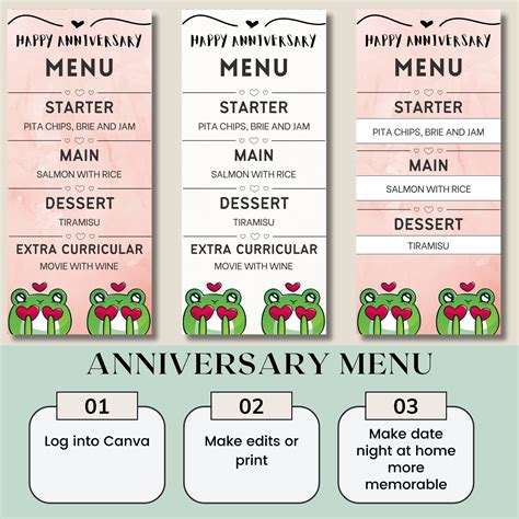 Editable Anniversary Menu Template Valentines Day Dinner Menu Card