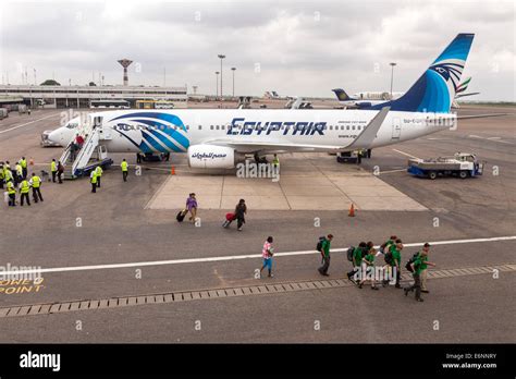 Passengers And Plane At Kotoka International Airport Accra Ghana