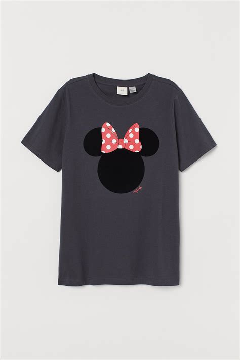 T Shirt With Motif Dark Gray Minnie Mouse Ladies Handm Us