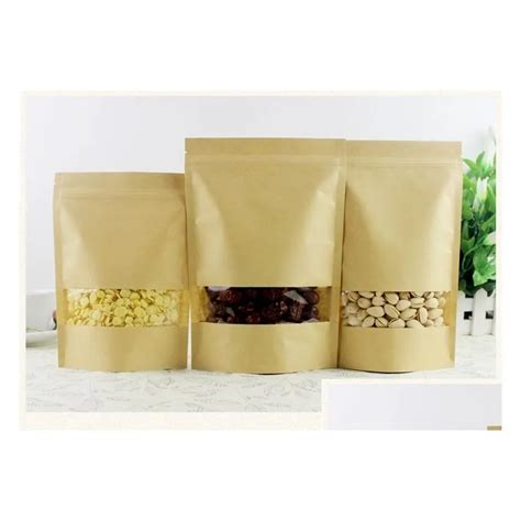 Wholesale Kraft Paper Bag With Window Stand Up Pouches Ideal For Gift