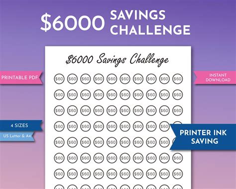 6000 Savings Challenge Printable Minimalist Savings Pdf Template 6k