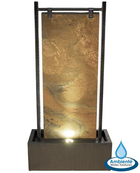 H Cm Bernoulli Wall Zinc Slate Water Feature With Lights By