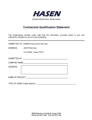 Fillable Online Contractors Qualification Statement Hasen