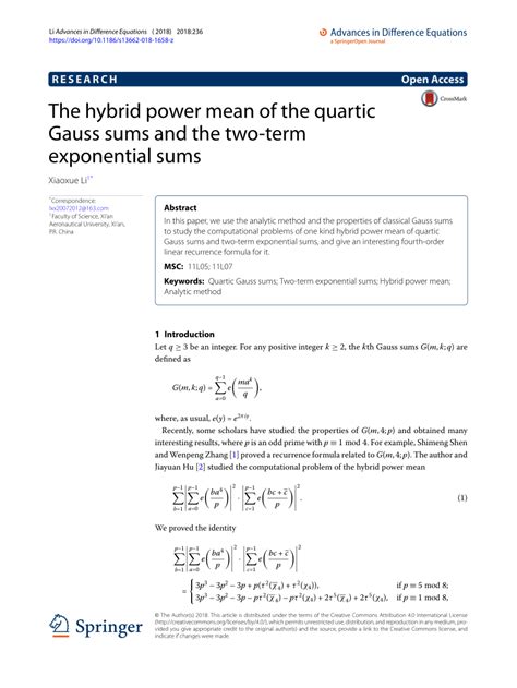 Pdf The Hybrid Power Mean Of The Quartic Gauss Sums And The Two Term