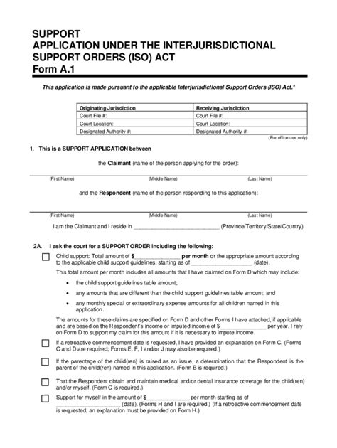 Fillable Online Form A 1 Support Application Under The