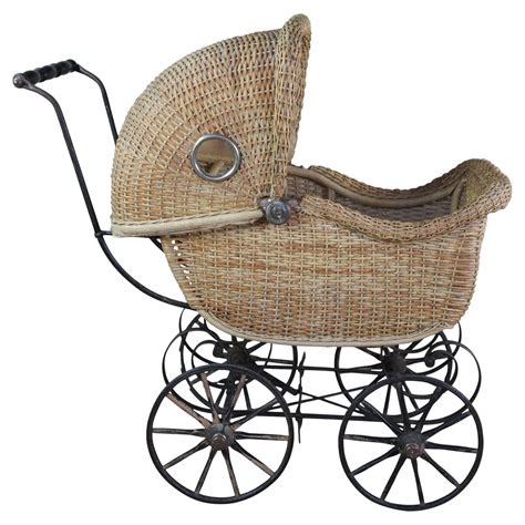 Antique Victorian Wicker Baby Stroller Carriage Buggy Pram W Hidden