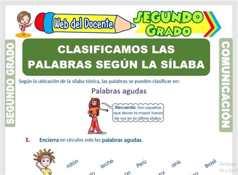 Clasificamos las Palabras Según la Sílaba Tónica para Segundo Grado