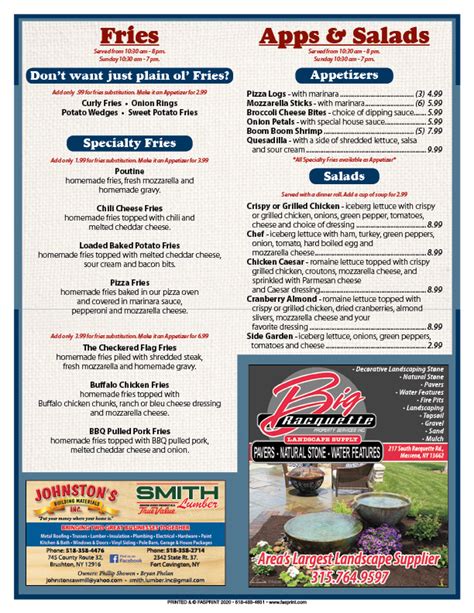 Pit Stop Diner Fasprint Menus