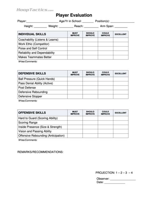 Printable Tryout Evaluation Coach Soccer Player Evaluation Form