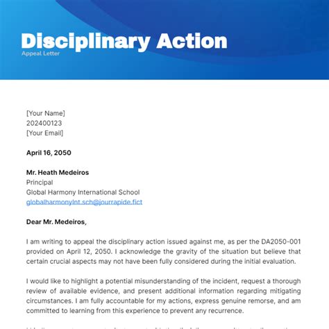 Disciplinary Action Appeal Letter Template Edit Online And Download Example