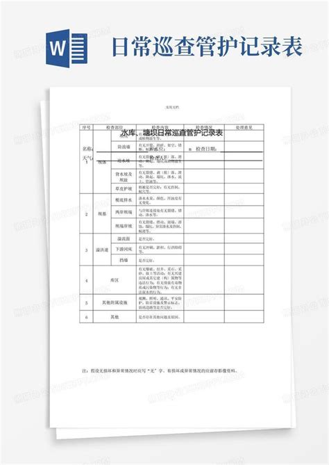 日常巡查管护记录表word模板下载编号qpwgmywj熊猫办公