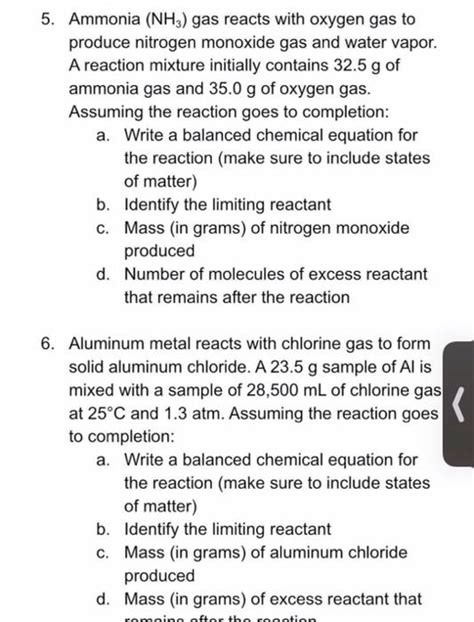 Solved 5 Ammonia Nh3 Gas Reacts With Oxygen Gas To