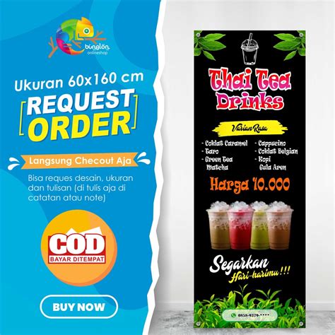 Jual Size 60x160 Cm Spanduk Banner Berdiri Minuman Thai Tea Boba