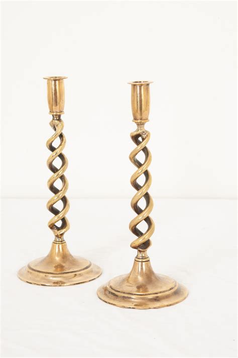 English Pair Of Brass Barley Twist Candlesticks At 1stDibs Gold