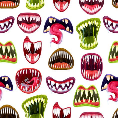 Scary Monster Mouths With Teeth Vector Seamless Pattern Background