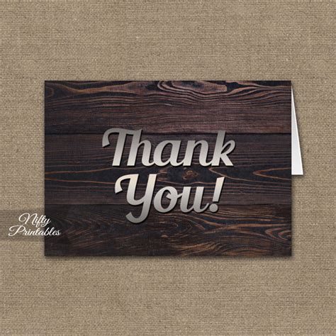 Mens Wood Silver Folded Thank You Cards Printed Nifty Printables